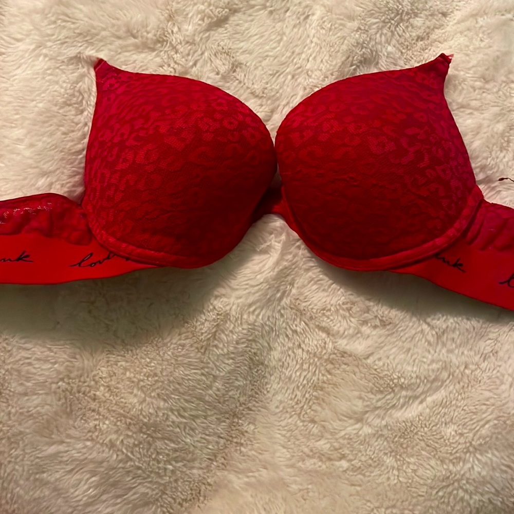 Red love pink bra